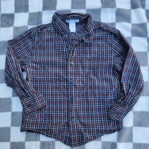 Janie and Jack Red Plaid Cotton Button Up Long Sleeve Shirt Boys Size 4